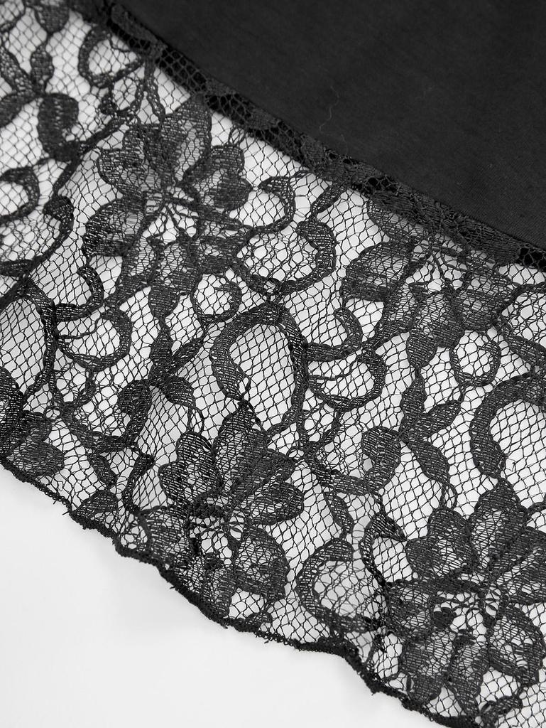 Rosegal Gothic Floral Lace Panel Patchwork Lace-up Grommet Cut Out Back Ruffles A Line Dress