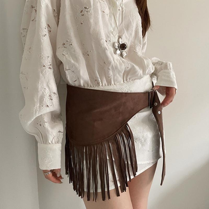 Retro Western British Style Sheepskin Waist Cover With Personalized Trendy Tassel Women's New Versatile Waist Belt To Look Thin