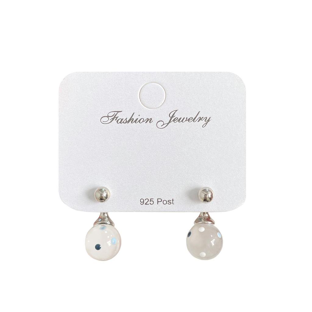 Cercei eleganți cu bilă albastră cu buline cu ac argintiu - Design proaspăt și simplu din rășină pentru femei