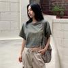 New Arrivals Open Run Women Cropped T shirT vinTage Washing coTTon Round Neck