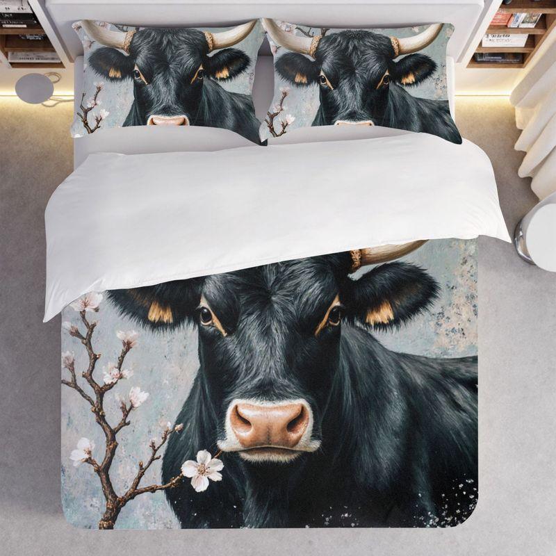 3-Piece Bedding Pillowcase Quilt Cover Set Black Bull Pattern 2D Digital Printing Suitable For Bedroom Dormitory Decoration
