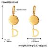 Qiong Yao Vintage Geometric Round Pendant Earrings with Beads, 18k Gold-Plated Luxurious D Letter Tassel Studs.