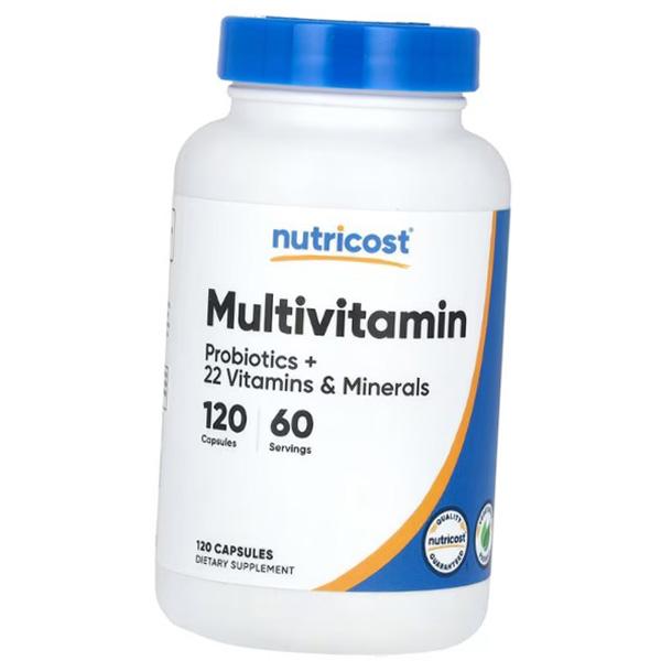 Мультивитамины с пробиотиками, Multivitamin, Probiotics + 22 Vitamins and Minerals, Nutricost  120капс (36647086)