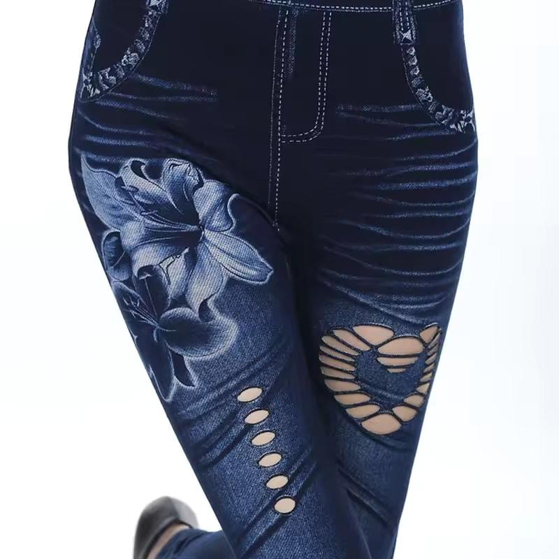 Sexy Women Jean Skinny Jeggings Pants High Waist Leggings Female Print Ankle-length Slim Legging Fitness Plus Size