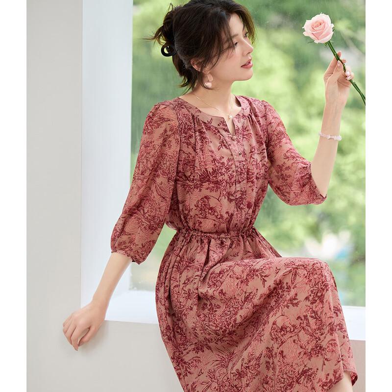 Elegant Printed Tie-Waist A-line Midi Dress L