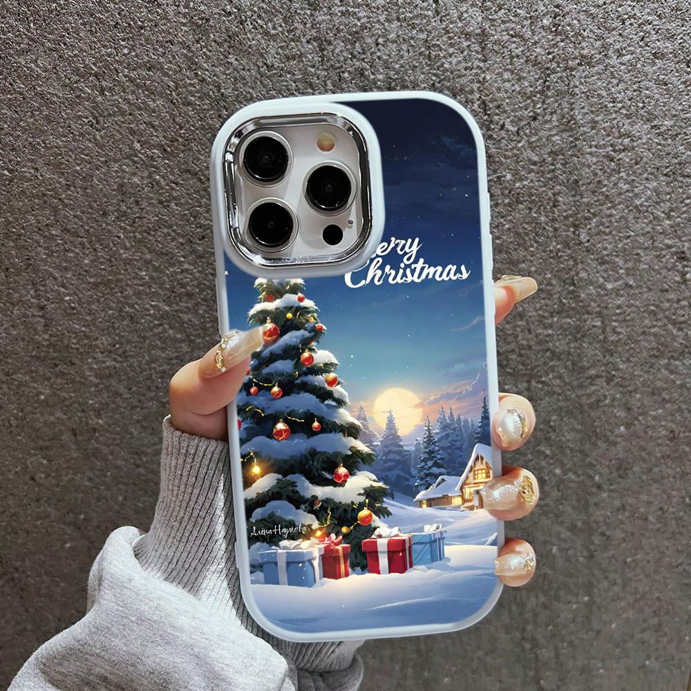 N110 Happy New Year Merry Christmas snowman Soft Phone Cases for iPhone 16Pro Max Xiaomi 11 Lite 5G NE Redmi Plating Frame Camera Protector Back Cover