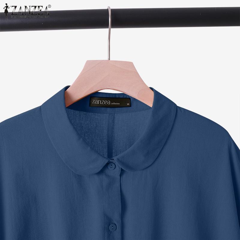 ZANZEA Women Summer Doll Collar Loose Casual 3/4 Sleeve Blouse
