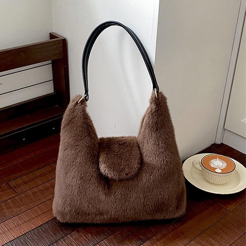 Yogodlns Soft Plush Women's Small Handbags Simple Faux Fur Female Fluffy Clutch Purse Winter Fashion Furry Tote Solid Color Shoulder Bags