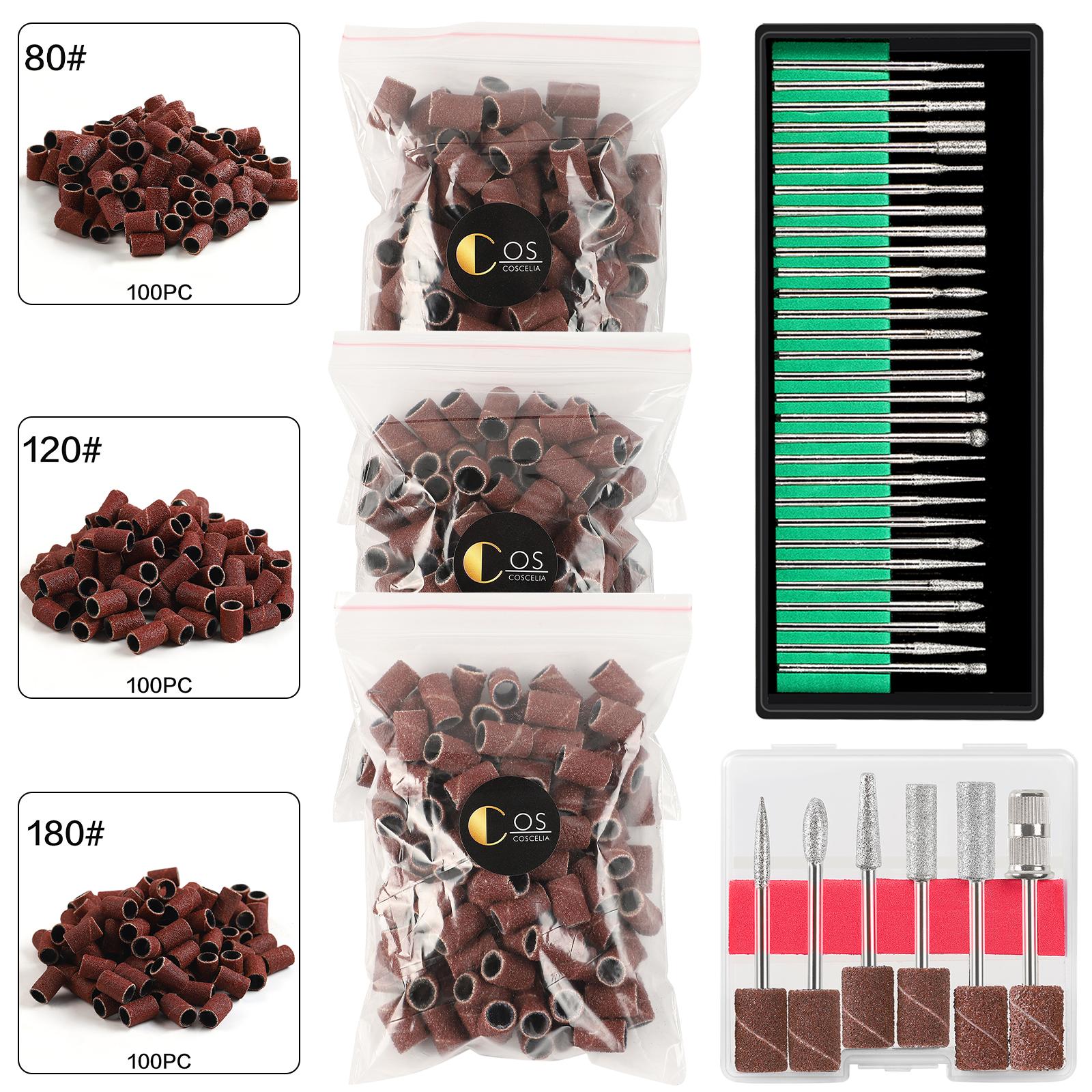 

300 шт. шлифовальные ленты для дизайна ногтей 80 # 120 # 180 # и 36 шт. Сверла для ногтей для фрезерного станка для ногтей Набор инструментов для удаления ногтей Маникюрный набор