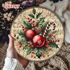 Vintage Christmas Metal Tin Sign Round Wall Art Rustic Holiday Decor