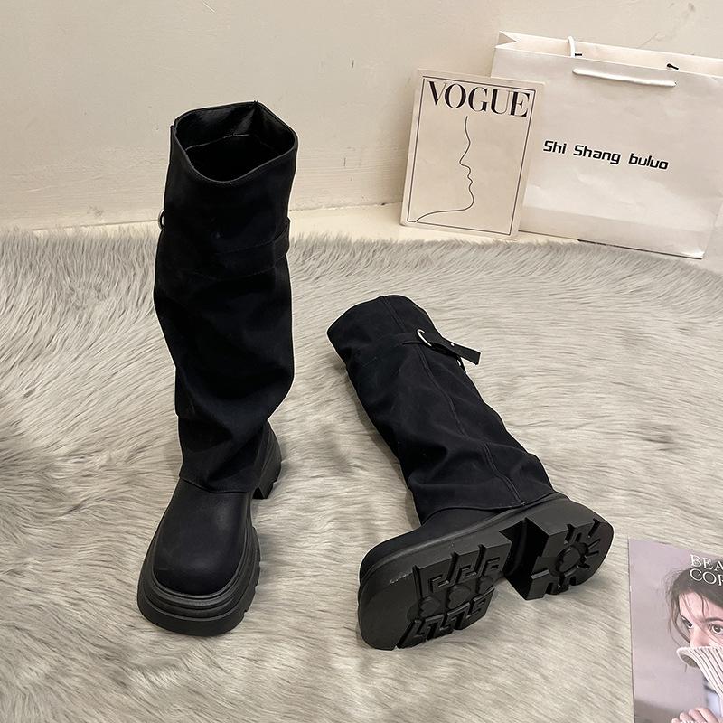 Retro Fashion Maillard Trouser Boots Women's 2025 Autumn and Winter New Handsome Small Thick-soled Fried Street Boots