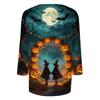 Women’s Casual Three Quarter Sleeve Crew Neck Top Tie Dye Halloween Themed Print Relaxed Fit Soft Fabric for Daily Wear