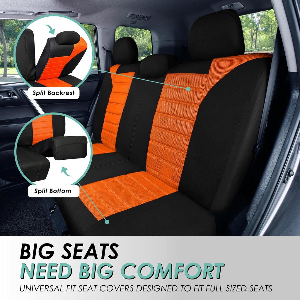 FH Group Group Full Set of Orange Car Seat 3D Air Universal Split Rear Airbag Compatible with SUVs and Sedans Imported from FB068ORANGE115 (FH