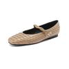 Fashion Women's New Spring and Autumn Square Head Genuine Leather Sheepskin Metal Buckle Low Heel Printed Mary Jane Single Shoes