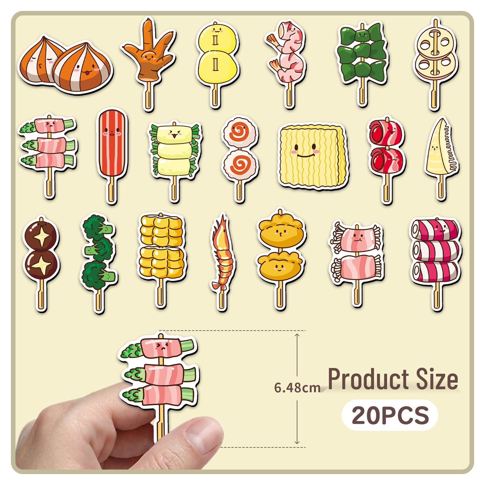 20pcs Oden Cartoon Food Refrigerator Magnets - Soft, Creative, Waterproof Stickers
