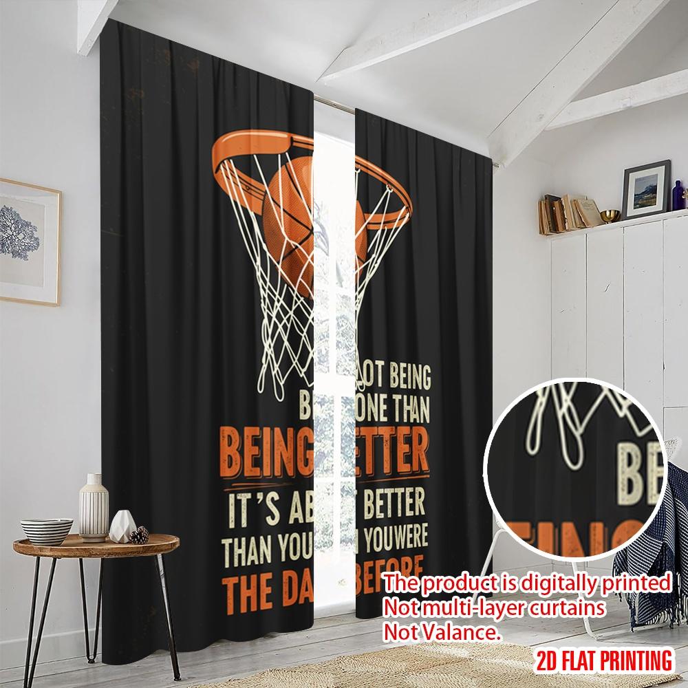 2pcs 2D flat printing Window Treatment Curtains Basketball Hoop Motivation Polyester Without Electricity Seasonal Party &