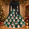 Women's Casual Christmas Print Dress, Round Neck Vintage Holiday Dress