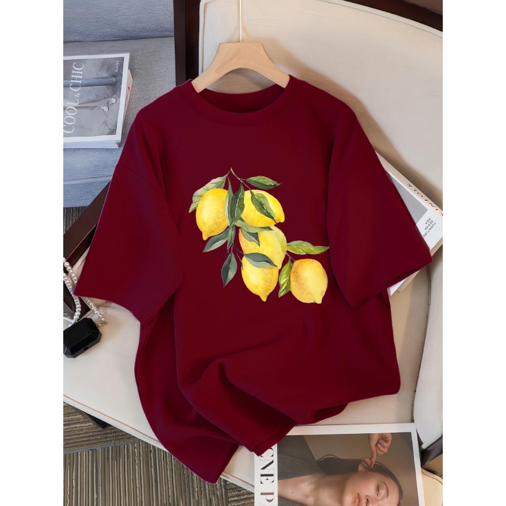 Verão Criativo Padrão Limão Feminino Casual Tops Macios Moda Camiseta Legal Roupa Algodão Rua Manga Curta Para Mulheres Camisetas