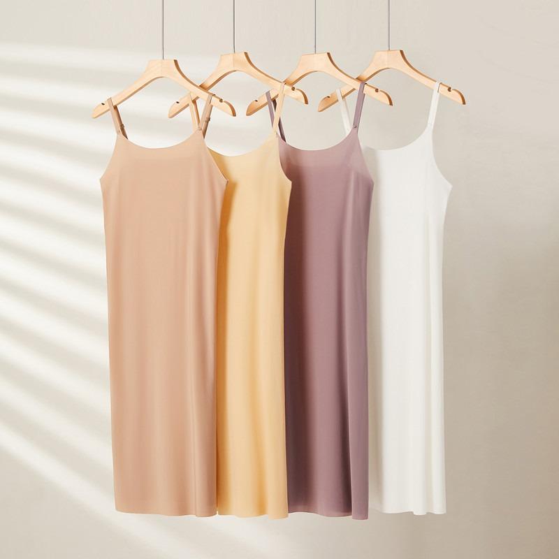 Abiti sottoveste integrali senza cuciture per donna, estivi, taglie forti, in seta ghiacciata, sottoveste, vestiti, senza maniche, camicie da notte integrali, pigiami