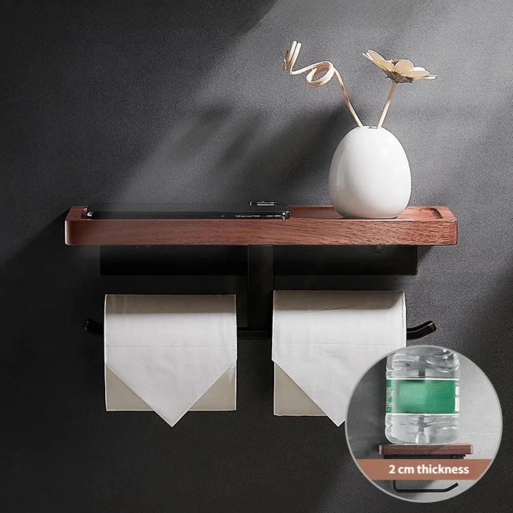 Metal Wood Toilet Tissue Roll Holders, Wall Mount with Self Screw for Small Items,Tissue Holder for Bathroom, Kitchen, Bedroom