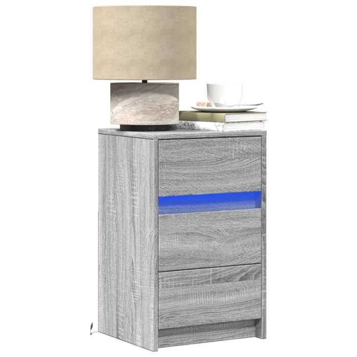 VidaXL Armoire de chevet et lumières LED sonoma gris bois d'ingénierie, table d'appoint, armoire de lit, table d'appoint 852017