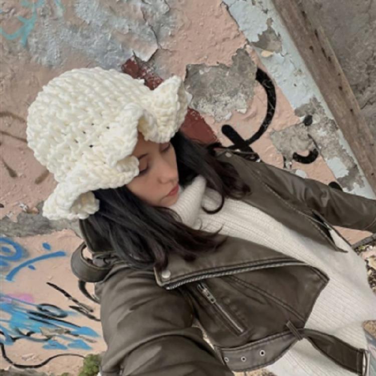 Mädchen Übergroßer Hut Handgewebter Hut Handgewebte Rüschen für Urlaub Foto-Requisiten