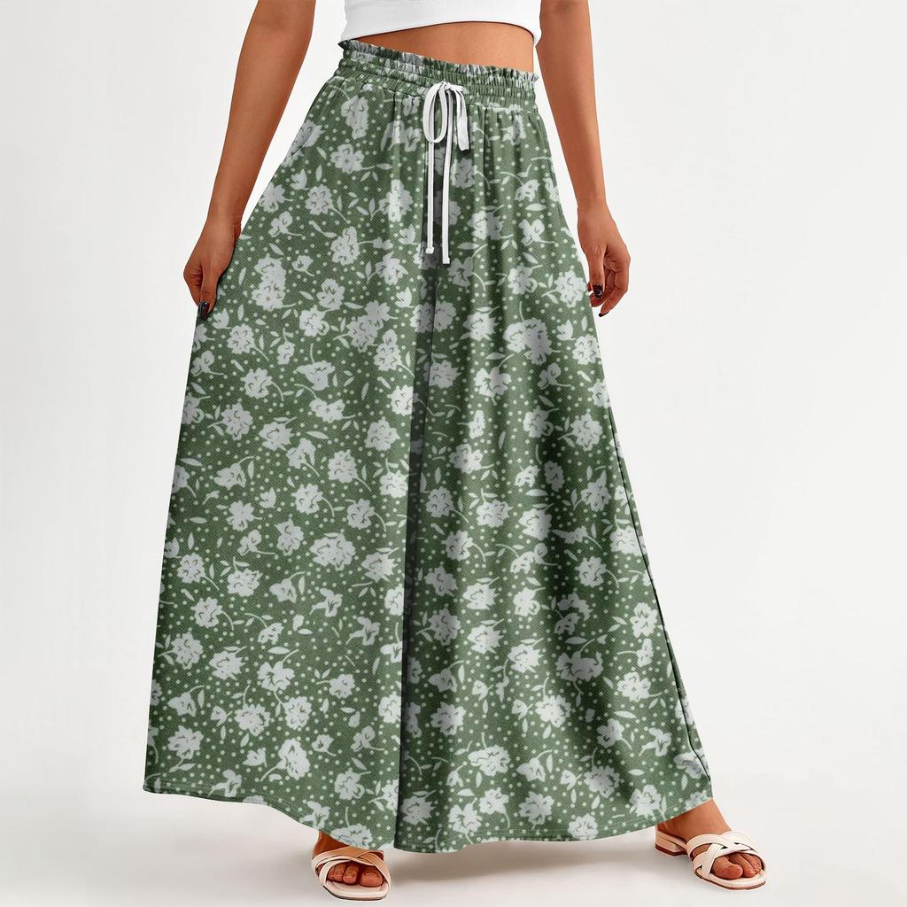Women's Summer Wide Leg Pants High Waisted Flowing Pockets Fashion Casual Casual Bohemian Printed Beach Pants