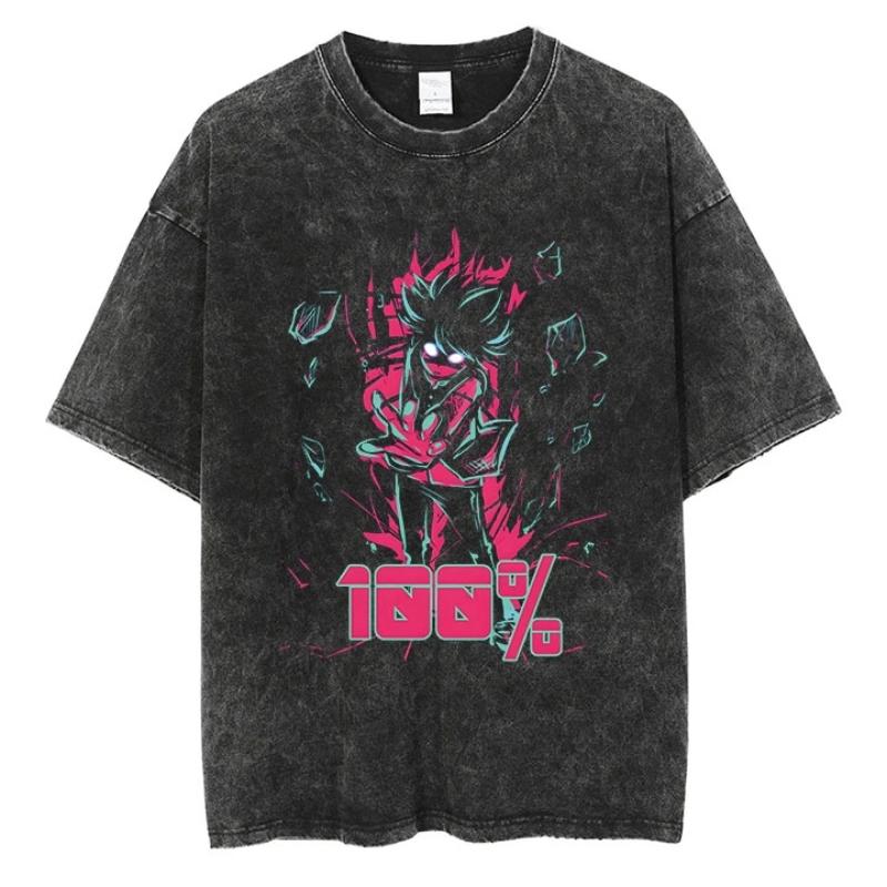Tricou Spălat Mob Psycho 100 Anime Streetwear pentru Bărbați Grafică Harajuku Retro Modă Casual Tricou Vară Mânecă Scurtă