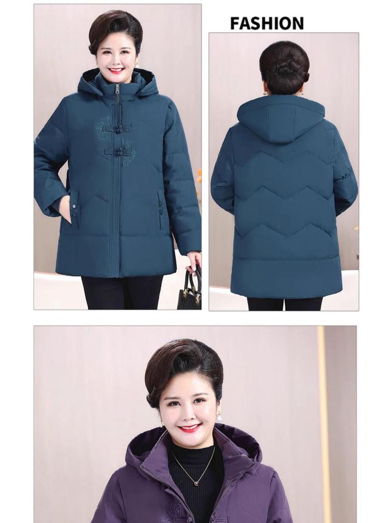 Extra Large Winter Cotton Padded Jacket for Plus Size Women - Warm Quilted Coat for Middle-Aged and Elderly