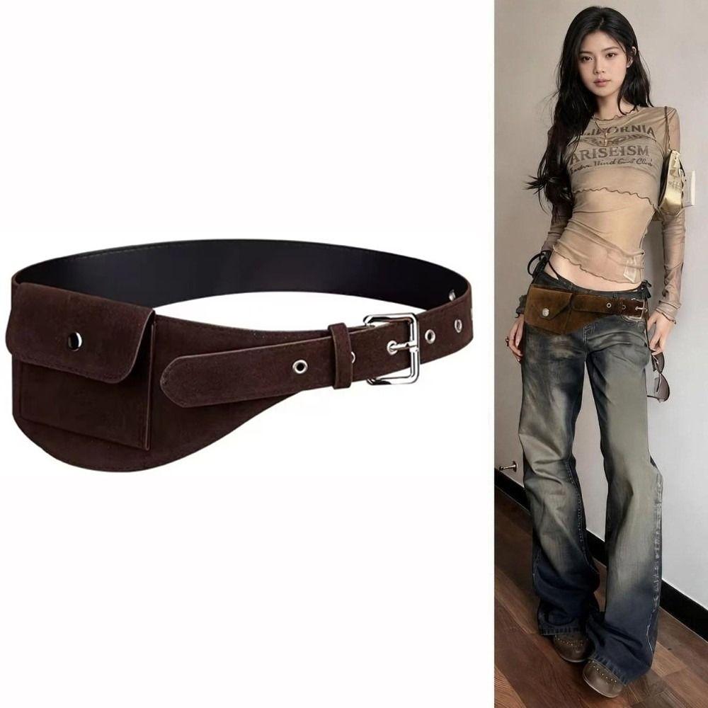 Versatile Portable Waist Bag Faux Suede Leather Strap Belt Bag Pin Buckle Adjustable Width Waistband Belt for Women