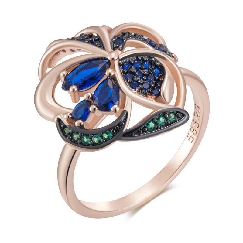 

Shiny Blue Natural Zircon Flowers Rings For Women Fashion Rose Gold And Black Plating Vintage Daily Fine Jewelry 10