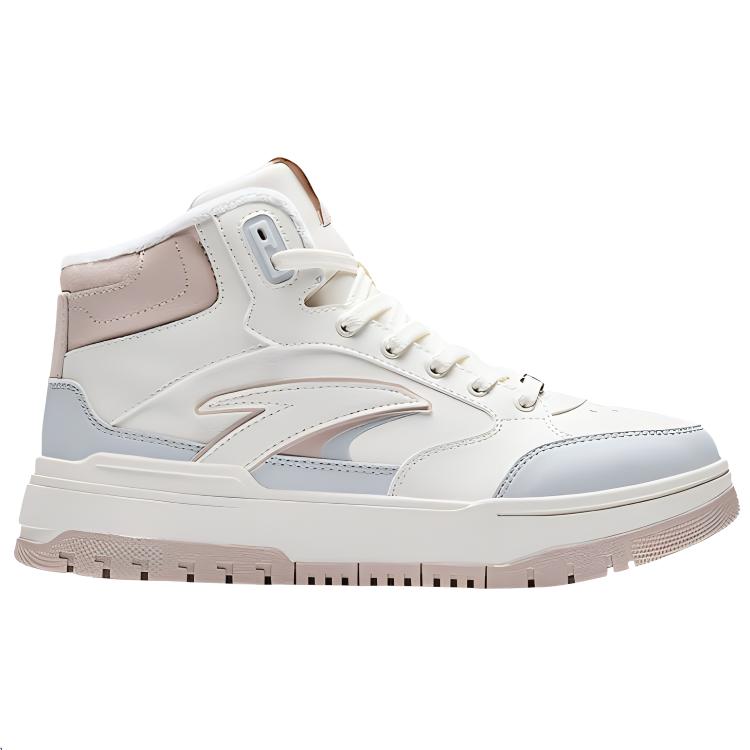 Anta 982 Fleece Comfort Warm Non-Slip High-Top Sneakers Women Sneakers White Pink Blue 122448961-4