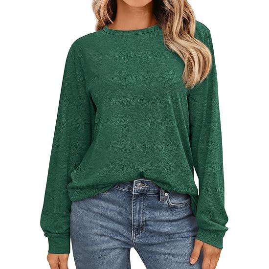 2024 Women's Long-Sleeved Loose Round Neck Pullover Casual Basic T-shirt
