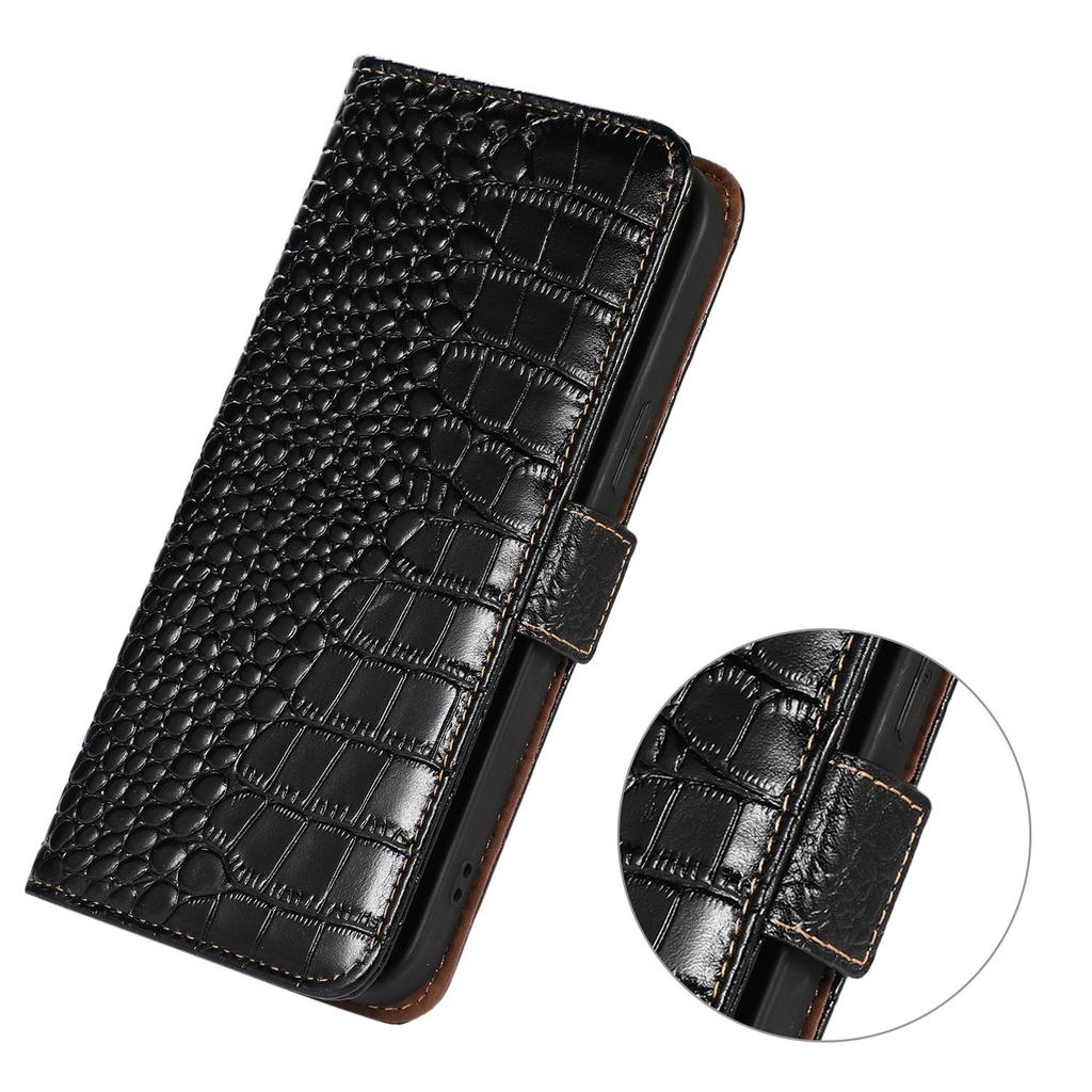 For Xiaomi Poco X7 Pro 5G Case Wallet Crocodile Texture Genuine Cow Leather Phone Cover