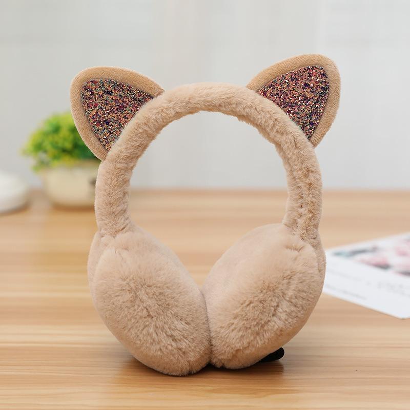 Playful Girls Ear Muffs Cold Protection Warm Hot Lovely Winter Warm Cat Ear Warmers Glitter Ears Plush Earmuffs for Women EZr02