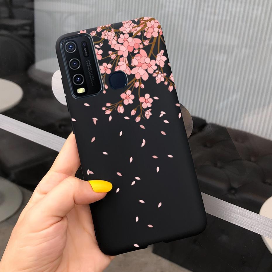 Fashion Cute Flower Milk Silicone Case For Vivo Y30 1938 Y50 1935 Black Soft TPU Phone Cover For Vivo Y 30 50 Y30 2020 Back Case