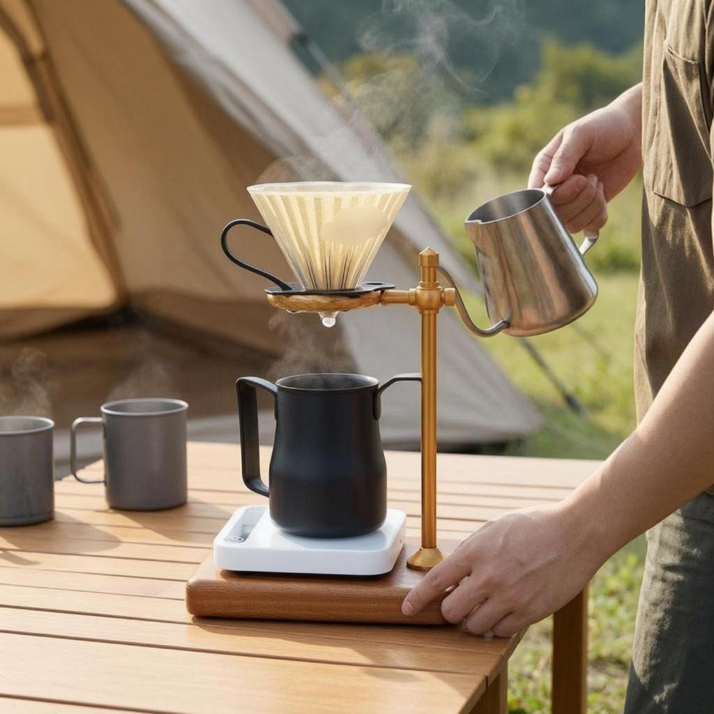 Manual Coffee Dripper Stand Solid Wood Colored Metal Wooden Holder