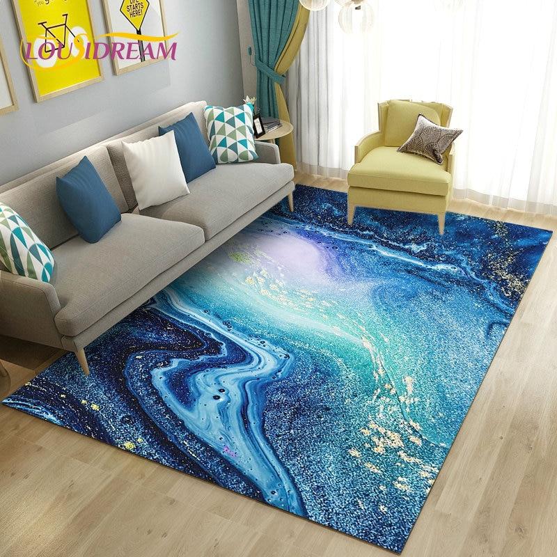 Nordic Marble Texture Goldren Cyan Area Rug Large,Carpet Rug for Living Room Bedroom Sofa Doormat Decor,Kid Non-slip Floor Mat