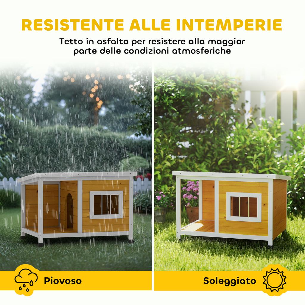 Outdoor Dog Kennel In Fir Wood with Covered Veranda and Tilting Roof, 85.5x62x60 Cm, Multicolored