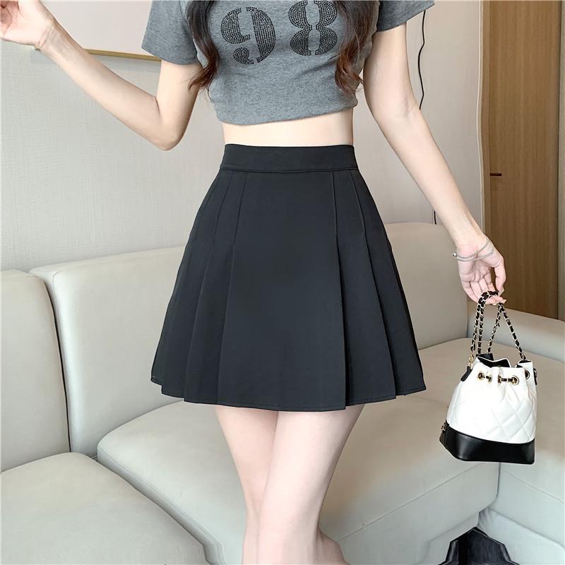 

Летняя черная плиссированная миди-юбка с высокой талией 2024 - Корейская А-силуэтная юбка для женщин L