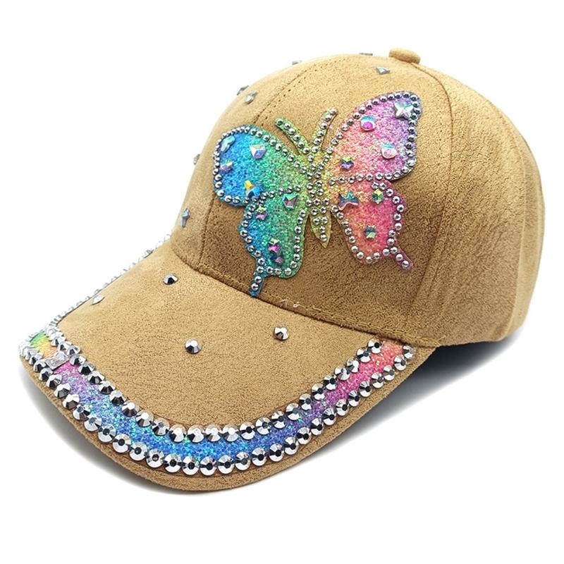 Modern Rivet Studded Baseball Cap With Rhinestones Butterfly Detail Adjustable Long Brims Sun Hat For Women Daily Outfit