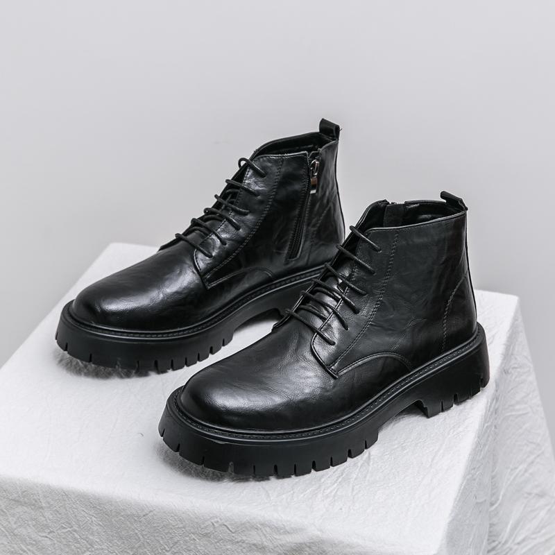 Fashion Outdoor Men High Top Shoes Leisure Walk Leather Ankle Boots Fashion Men Lace Up Motorcycle Boots Non-Slip Male Botas Basic Boots