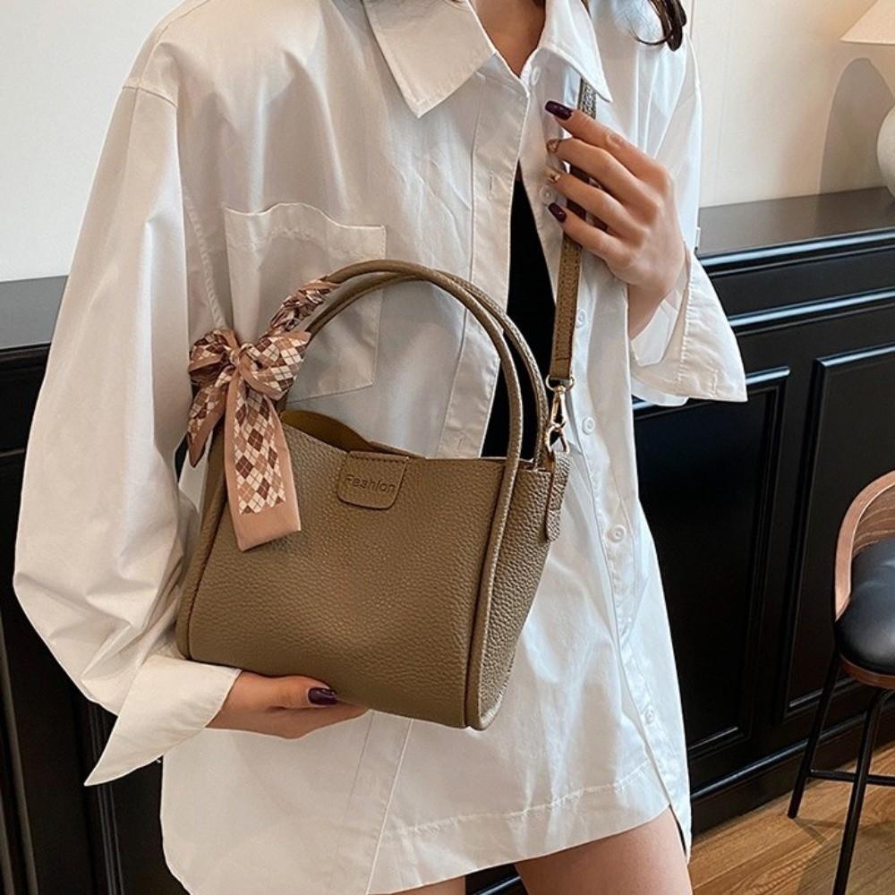 Minimalist Pu Leather Bucket Bag Solid Color Women 's Handbag Temperament Crossbody Bag  Portable