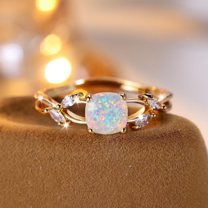 Wish European and American four-claw Opal edge four horse eye ring simple niche ring no. 6