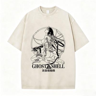 Anime Ghost In The Shell Motoko Kusanagi Vintage Washed T Shirt Men Women Clothing Casual Cotton Short Sleeve Oversized Tshirts