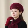 Womens Knitted Beret Hat Winter Warm Rabbit Hair Beanie With Scarf Gloves Set British Style Elegant Cap Cold Weather