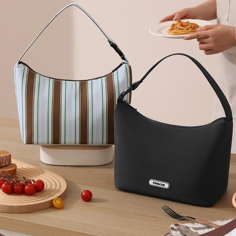 Large Capacity Striped Insulated Lunch Bag Waterproof Food Storage Bag Thermal Cooler Tote School