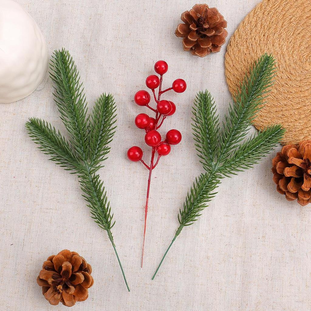Christmas Pine Needle & Red Berry Decorative Simulation Flower Branch