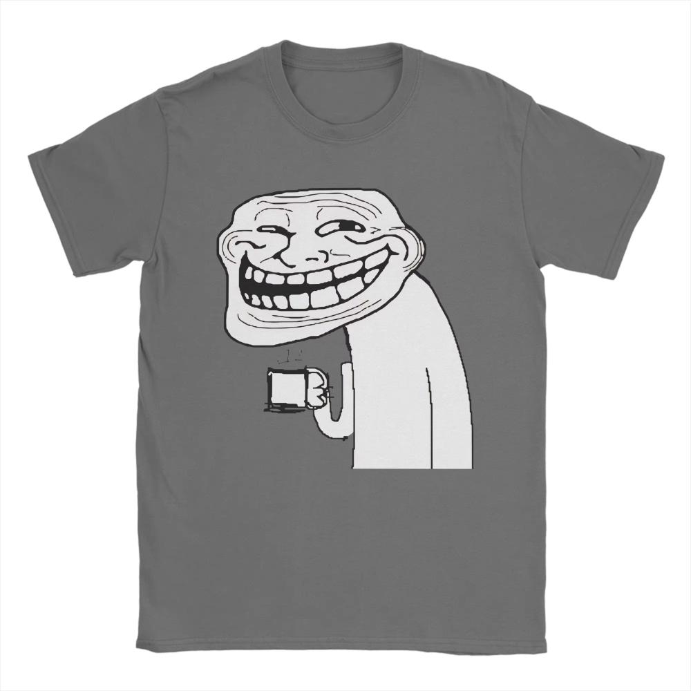 Trollface with Coffee Meme TShirt for Men Women Casual Pure Cotton Tees O Neck Short Sleeve Printed Male T Shirts Classic Tops