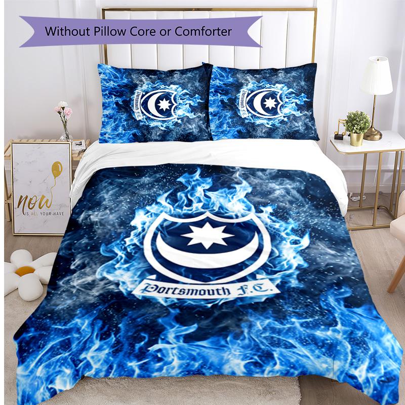 Portsmouth FC Printed 3PCS Bedding Set Breathable Duvet Cover with Pillowcases Decorative Bed Linen for Bedroom Home